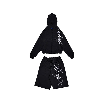 DIRTYBUSINESS ONESET ALLEN JORTS ZIPPER JACKET BLACK