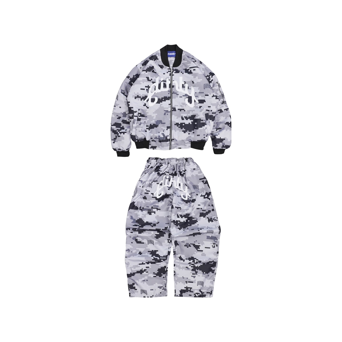 DIRTYBUSINESS ONESET DIZZY CAMO BOMBER BAGGY PANTS