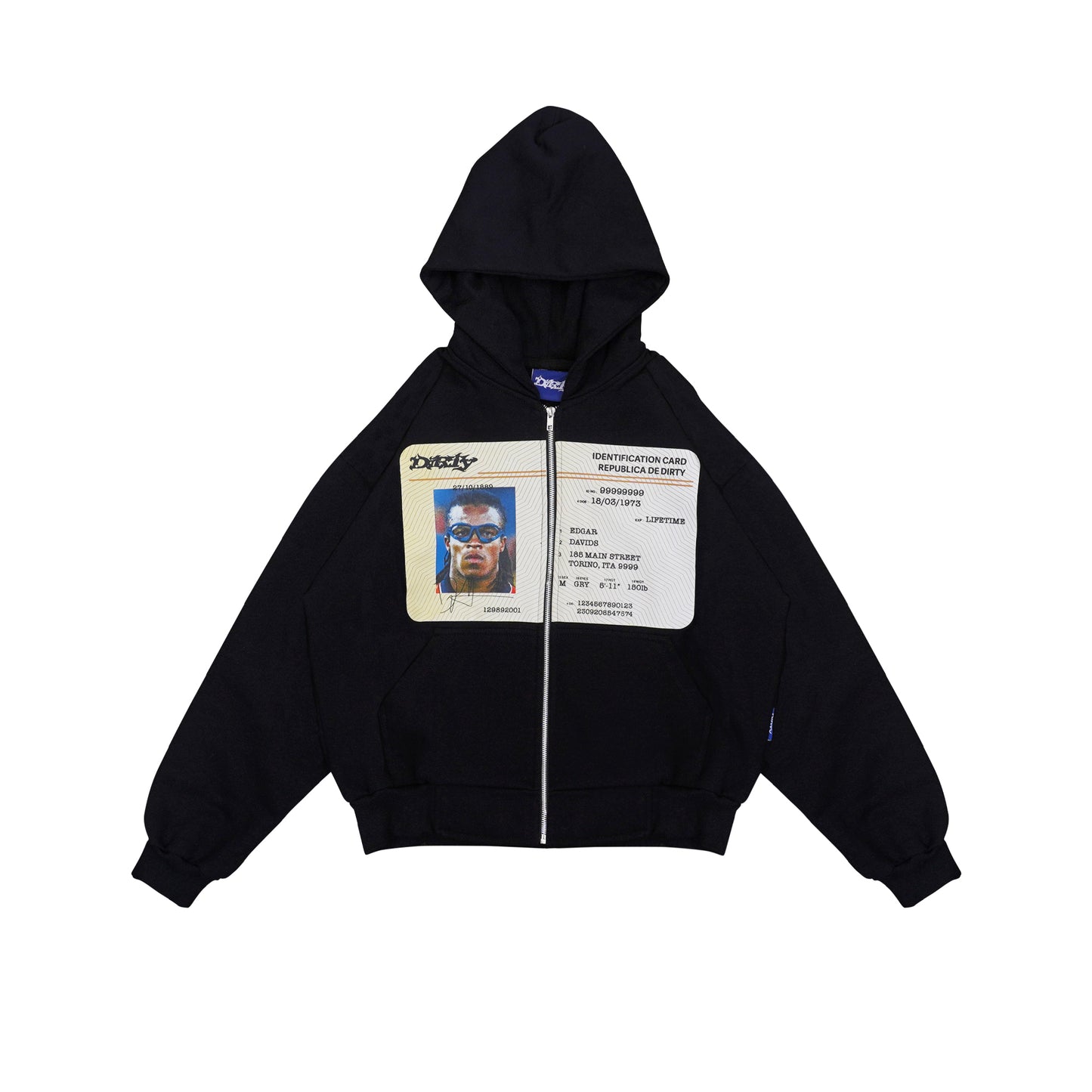 DIRTYBUSINESS EDGAR ZIP BLACK HEAVYWEIGHT HOODIE BOXY FIT