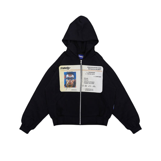 DIRTYBUSINESS EDGAR ZIP BLACK HEAVYWEIGHT HOODIE BOXY FIT
