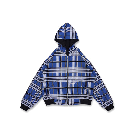 DIRTYBUSINESS REVERSIBLE PLAID ZIP HOODIE MOSKOW BLUE