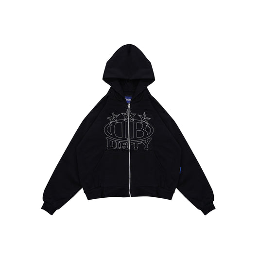 DIRTYBUSINESS GLOW ZIP BLACK HEAVYWEIGHT HOODIE BOXY FIT