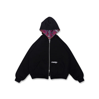 DIRTYBUSINESS REVERSIBLE PLAID ZIP HOODIE MOSKOW RED
